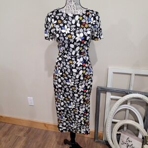 Suno Women's SZ 0 midi dress floral with front cutout back exposed zip 95% silk